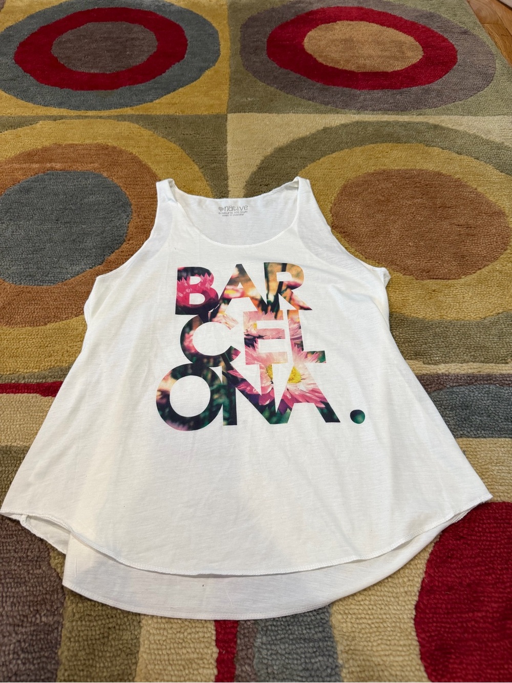 Native Barcelona Graphic Loose Fitting White Tank Top Fits a Women’s Small